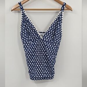 Cabana Life Swim Top Blue Cream Size Medium